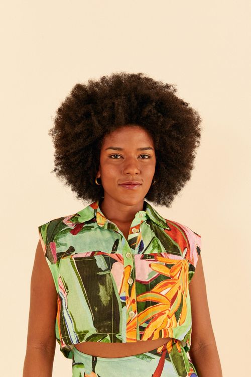 Blusa Cropped Folhagem De Banana