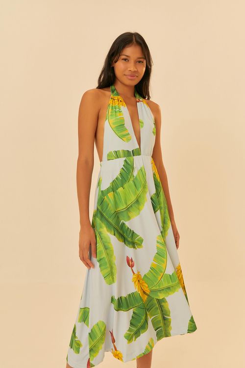 Vestido Amarrações Estampado Frescor De Banana