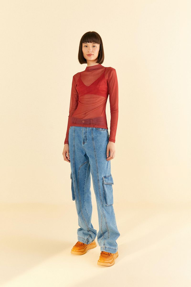 Blusa-de-tul-verde-con-cuello-alto-y-mangas-largas-vista-completa.