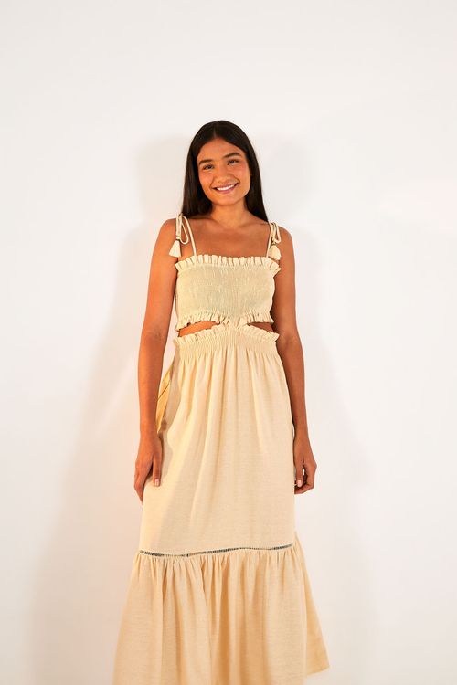 Vestido Cropped Lastex Alça Lacinho
