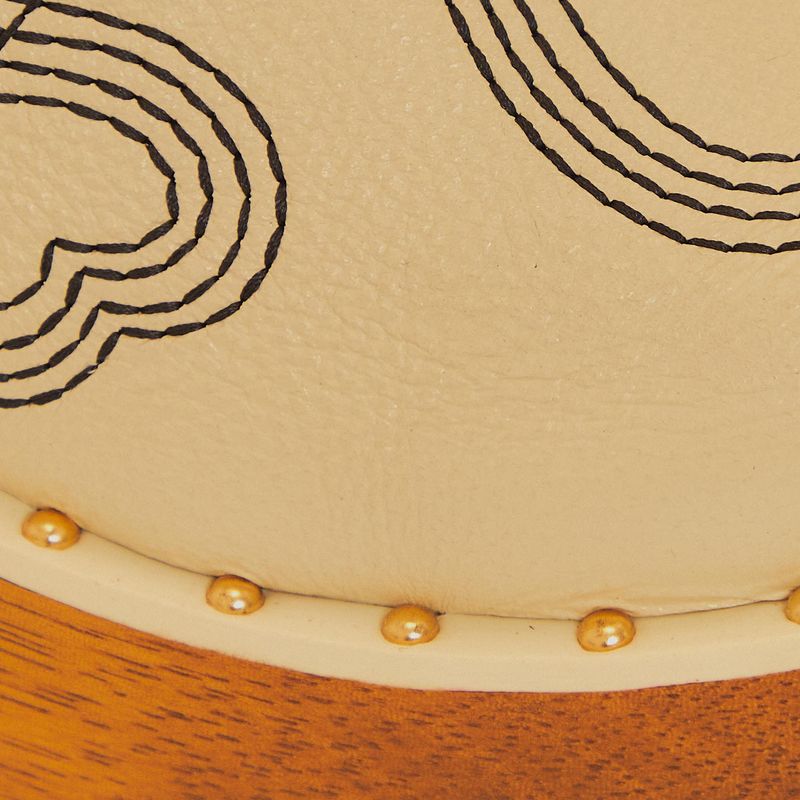 Close-up del bordado y textura del material del tamanco.