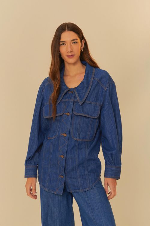 Camisa Over Jeans Pespontada