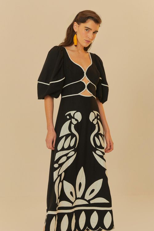 Vestido Bordado Cutwork Samambaia Negro
