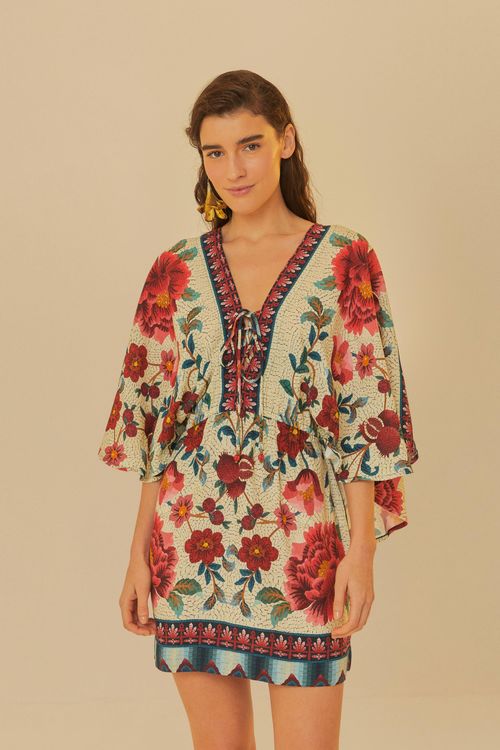 Vestido Corto Flor Em Mosaico