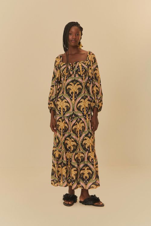 Vestido Largo Lurex Camafeu Tropical