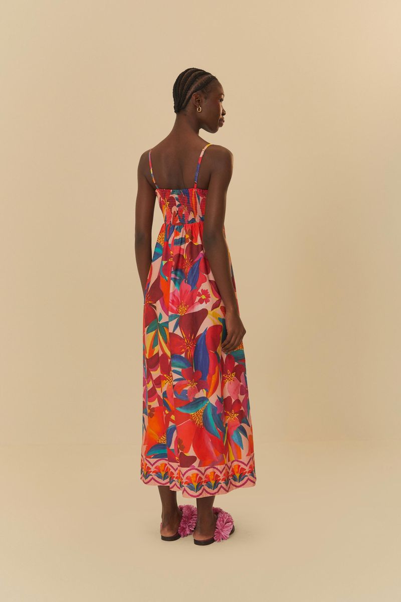 Vista-trasera-del-Vestido-Floral-Erika-mostrando-el-caimiento-fluido.