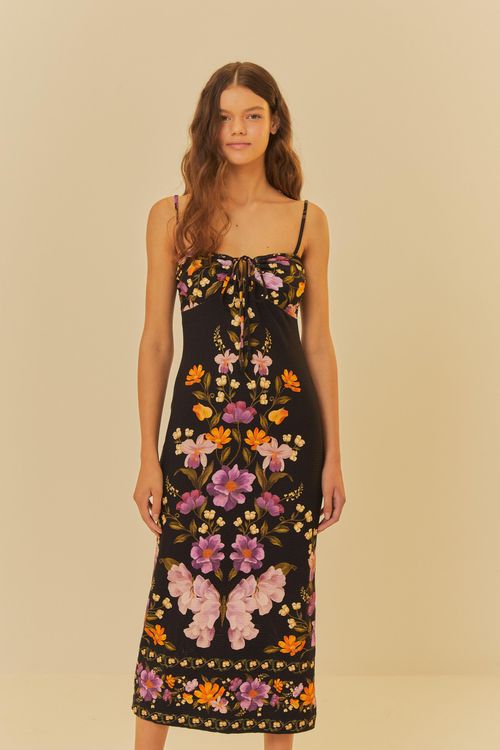 Vestido Midi Borboleta Em Flor