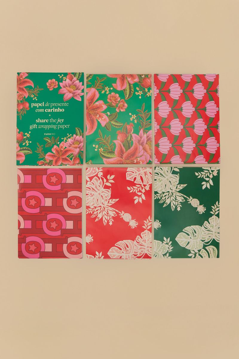 Imagen-de-seis-diseños-diferentes-de-papel-de-regalo-incluyendo-motivos-florales-y-geometricos.