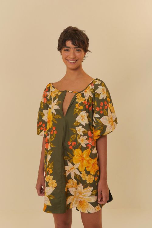 Vestido Corto Manga Floral Ararajuba