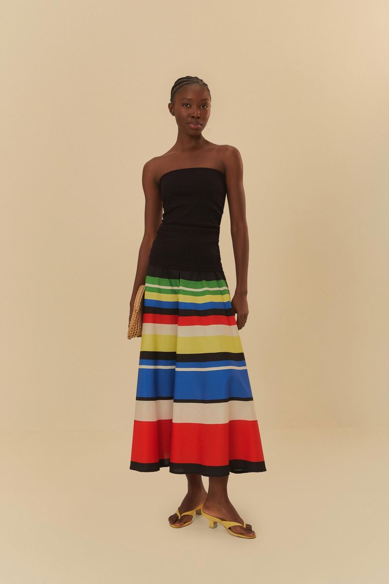 Falda-larga-con-estampado-de-rayas-multicolor-vista-frontal.