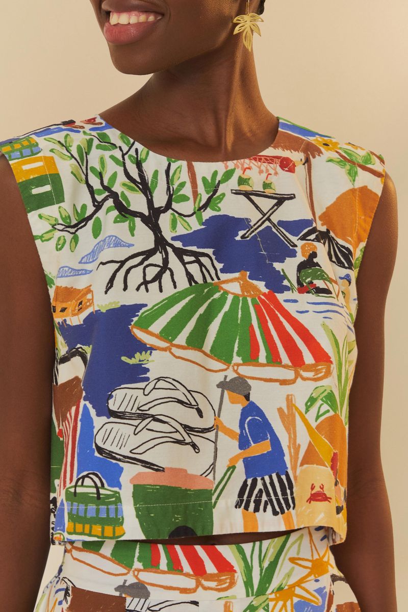 Detalle del estampado tropical de la Camisa Playa Del Rio.
