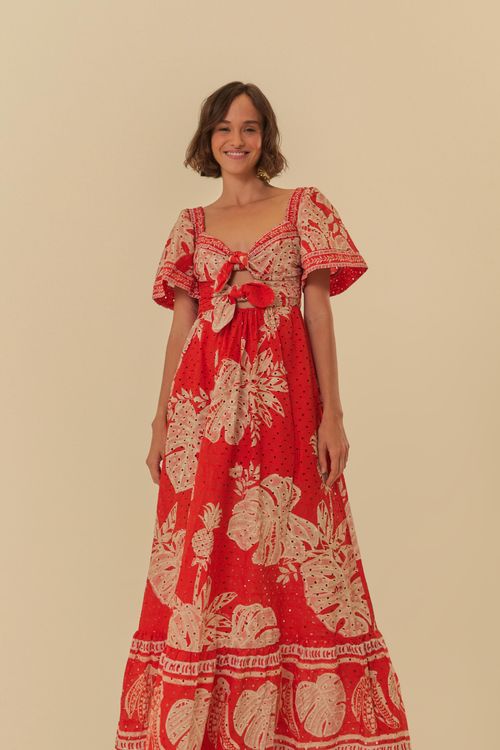 Vestido Largo Manga Folha De Encaje