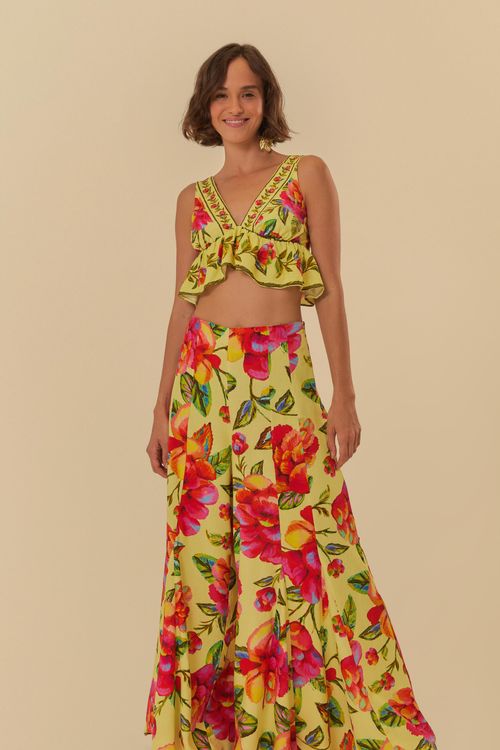 Pantalón Pantalona Flor Cielo