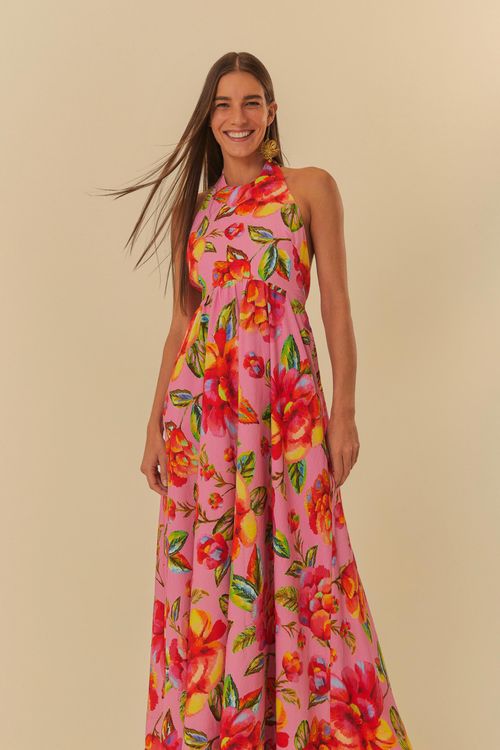 Vestido Cropped Amarración Flor Cielo