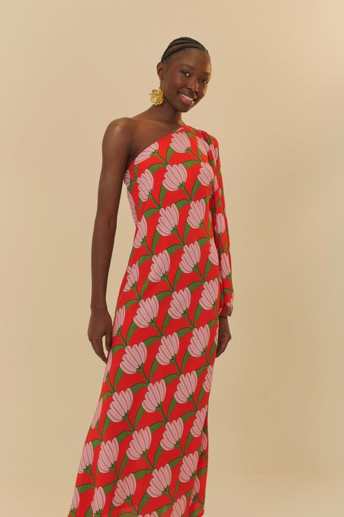 Vestido De Un Hombro Sola Banana Deco