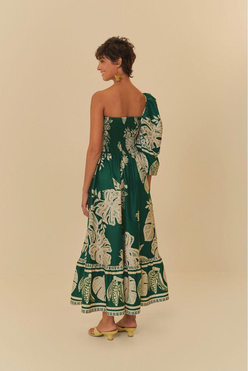 Vista-trasera-del-vestido-de-un-hombro-solo-con-estampado-botanico.