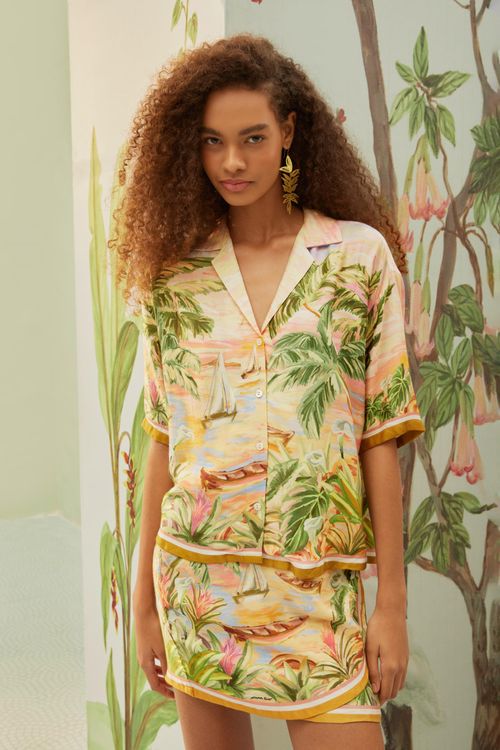 Camisa Cropped Pintura Tropical