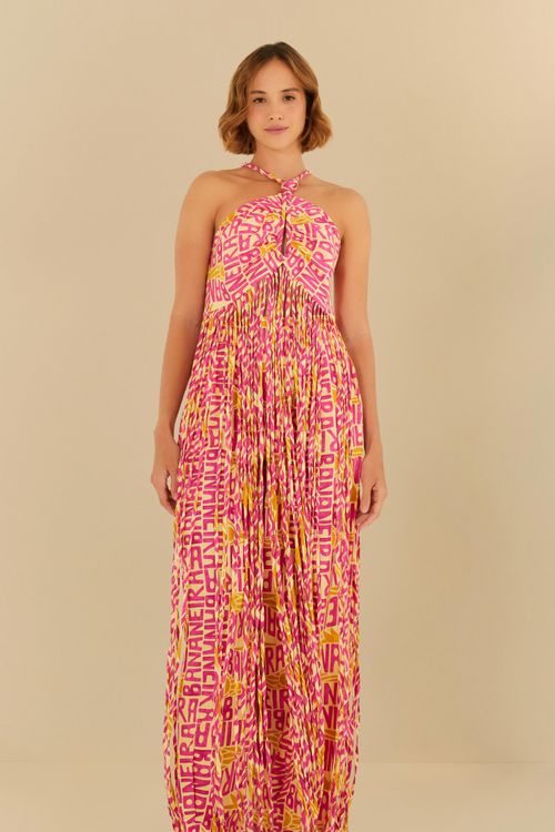 Túnica Con Flecos Estampado De Bananera Tipográfico