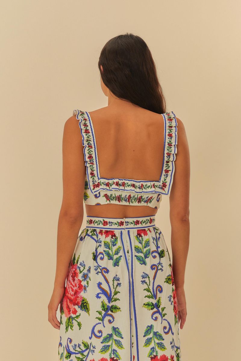 Detalle del estampado floral de la Blusa Flor Realeza.