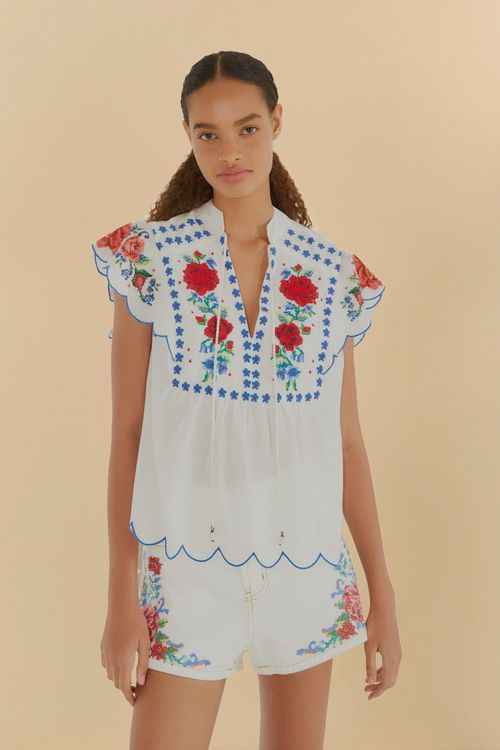 Blusa Bordada Flor Realeza