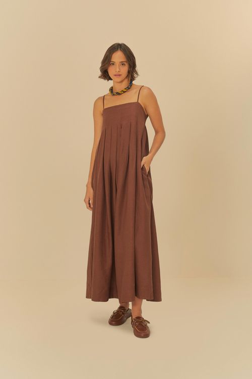 Vestido Con Pliegues y Tirantes Delgados