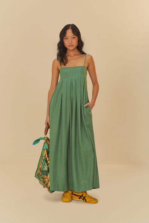 Vestido Con Pliegues y Tirantes Delgados