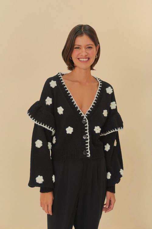 Sueter Curto Tricot Artesanal Flor