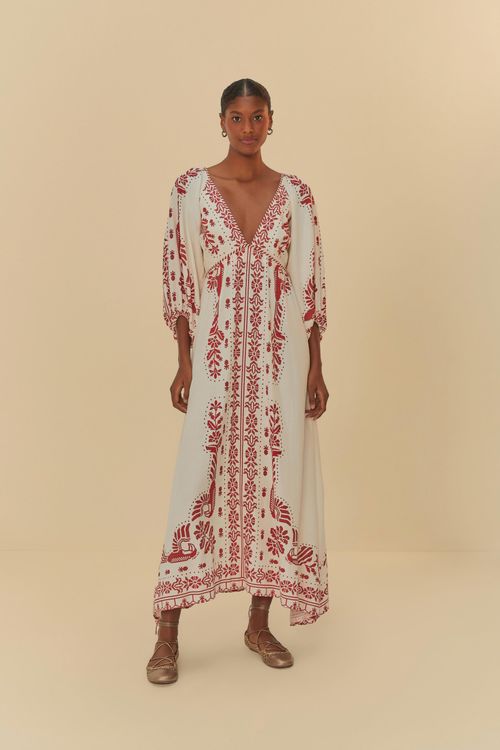 Vestido Largo Bordado Tropical