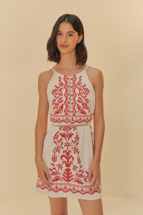Vestido Curto Bordado Tropical