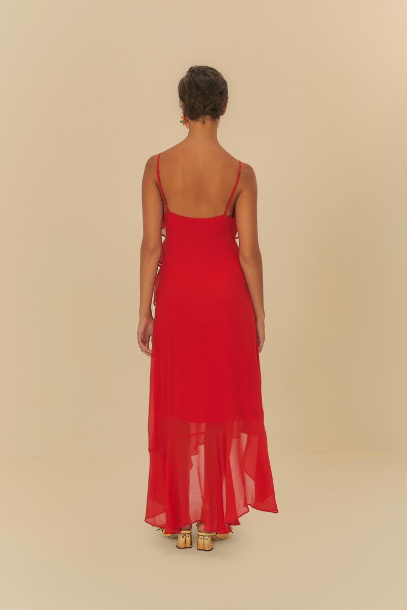 Vestido-rojo-con-volantes-y-tiras-finas-visto-de-espaldas-en-un-fondo-neutro.