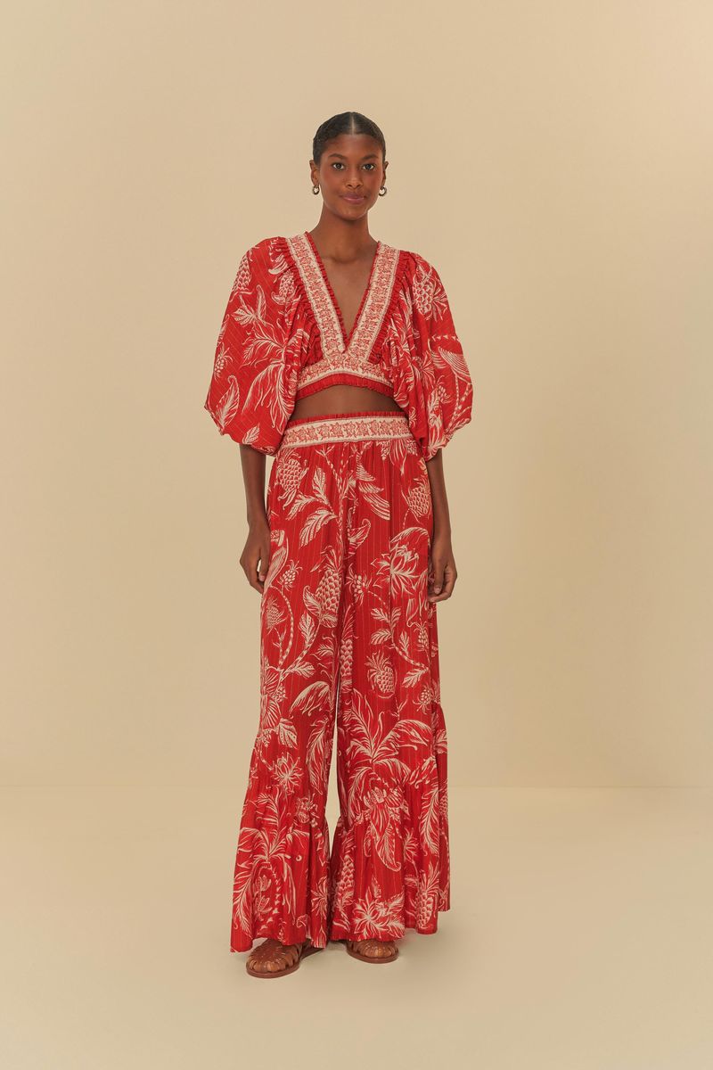 Blusa-Franzida-Amalfi-con-estampado-botanico-en-rojo-y-blanco-vista-frontal.