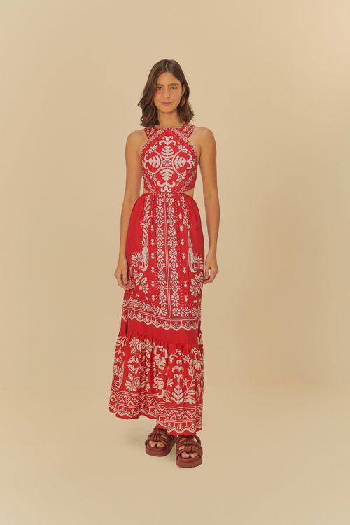 Vestido Longo Bordado Tropical