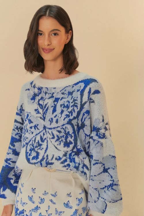 Pull Tricot Jacquard Borboleta