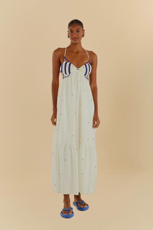 Vestido Largo Bordado Peixe Fresco