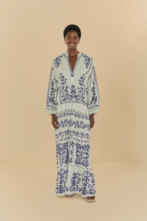 Vestido Longo Bordado Tropical