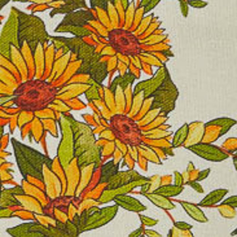 Primer plano del estampado tropical con flores vibrantes y follaje verde.
