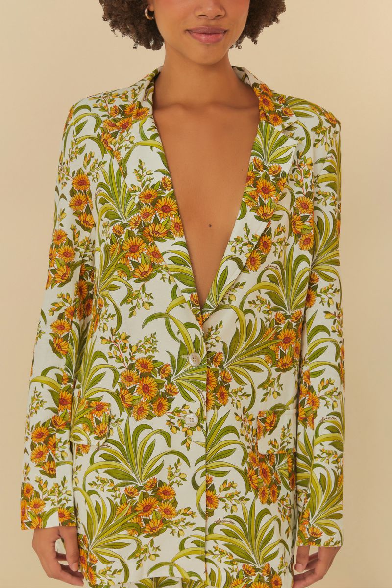 Detalle del estampado floral vibrante de la Blusa Hombro a Hombro Abacaflor.