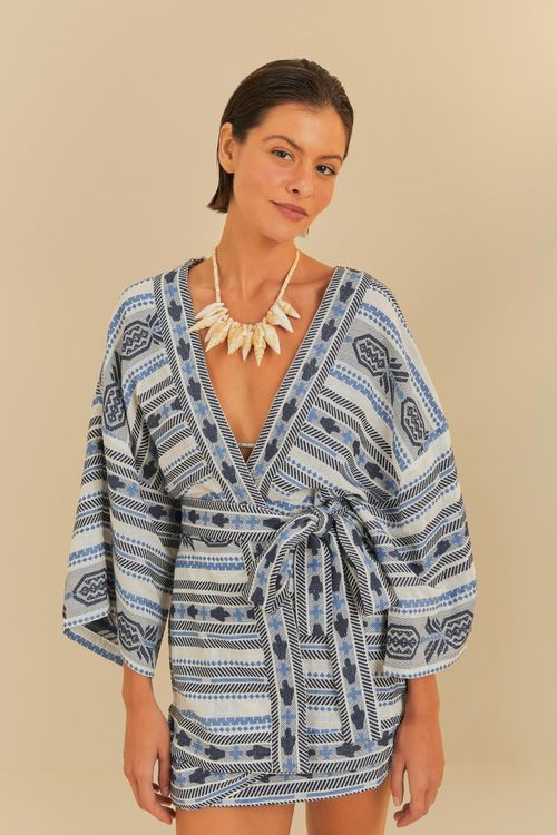 Kimono Manga Larga Jacquard Artesanal