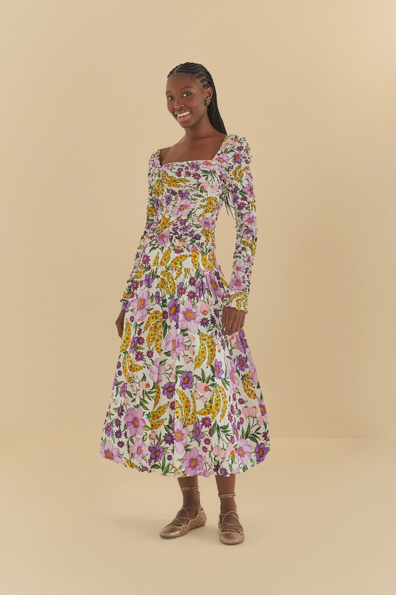 Falda Banana Flor con estampado tropical vibrante, vista frontal.