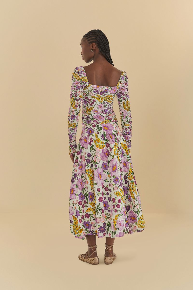Falda Banana Flor con estampado tropical vibrante, vista posterior.