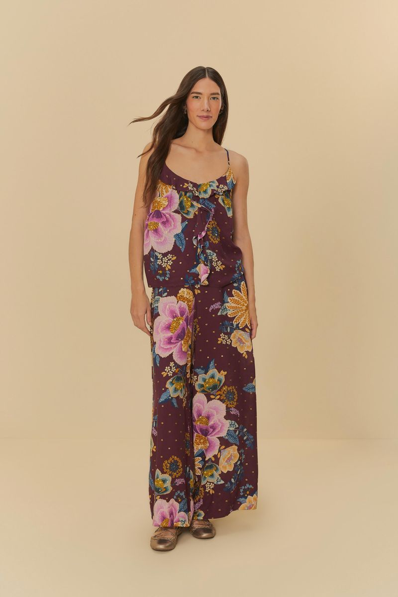 Blusa Jardín Delicado con estampado floral vibrante, vista frontal completa.