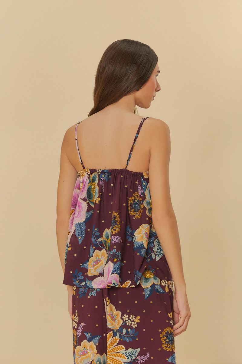 Vista trasera de la Blusa Jardín Delicado con detalles del estampado.