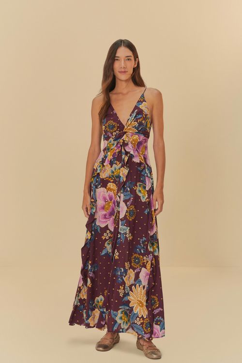 Vestido Longo Babado Jardim Delicado