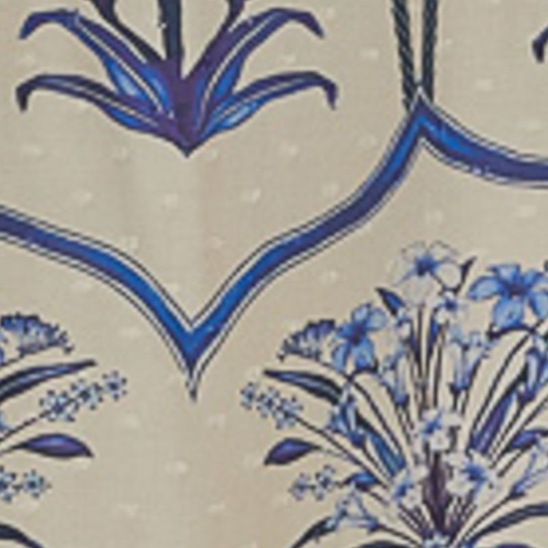 Vestido estampado con flores azules y atado trasero, mostrado en vista posterior.