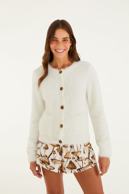 Cardigan Peludo Corto Con Bolsillo