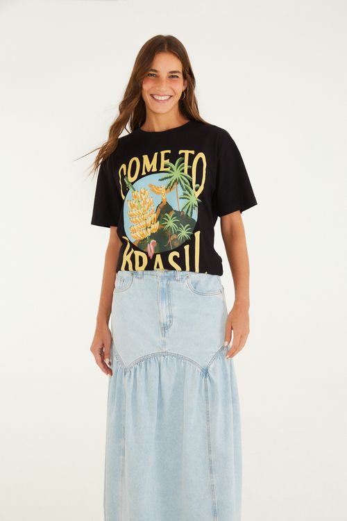 Saia Midi Jeans Con Pala De Onda Fruncida