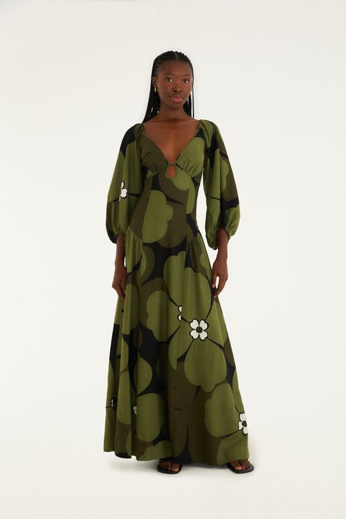 Vestido Mangas Flor Bela