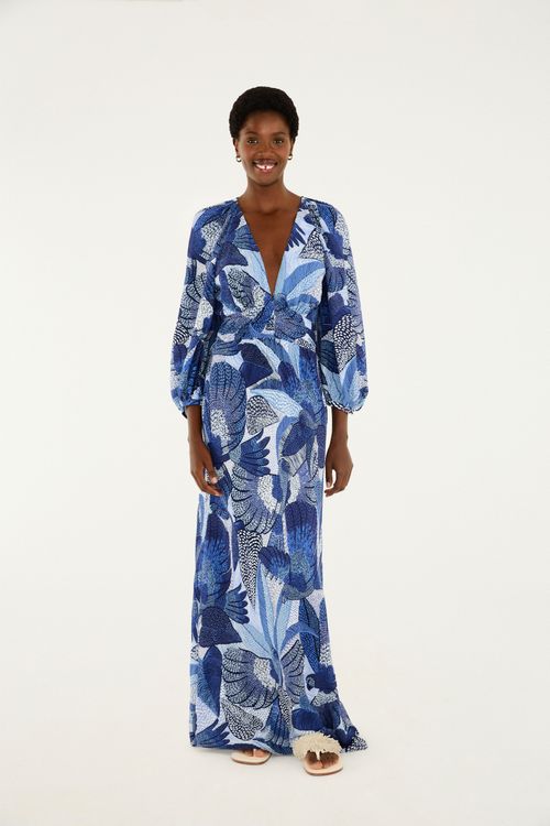Vestido Longo Com Manga Festa De Passaro