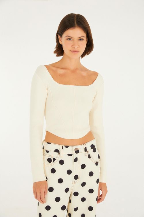 Top Manga Larga Tricot