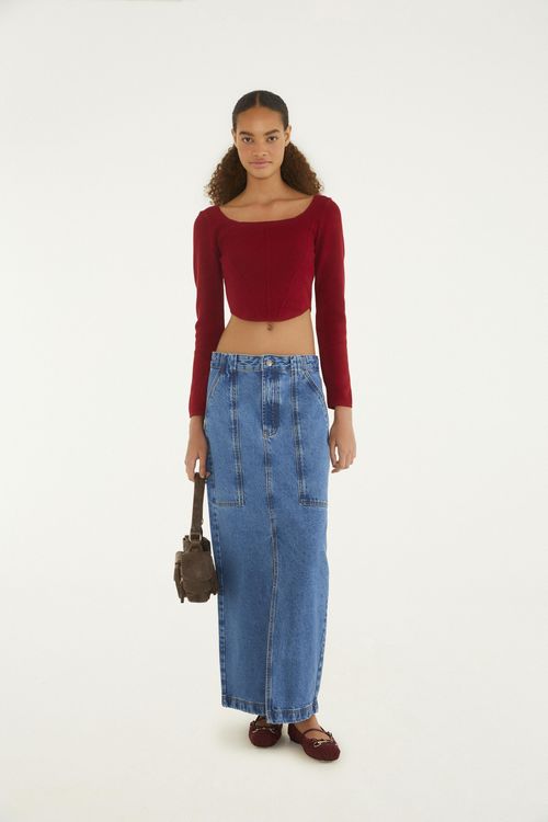 Saia Jeans Columna Recortes